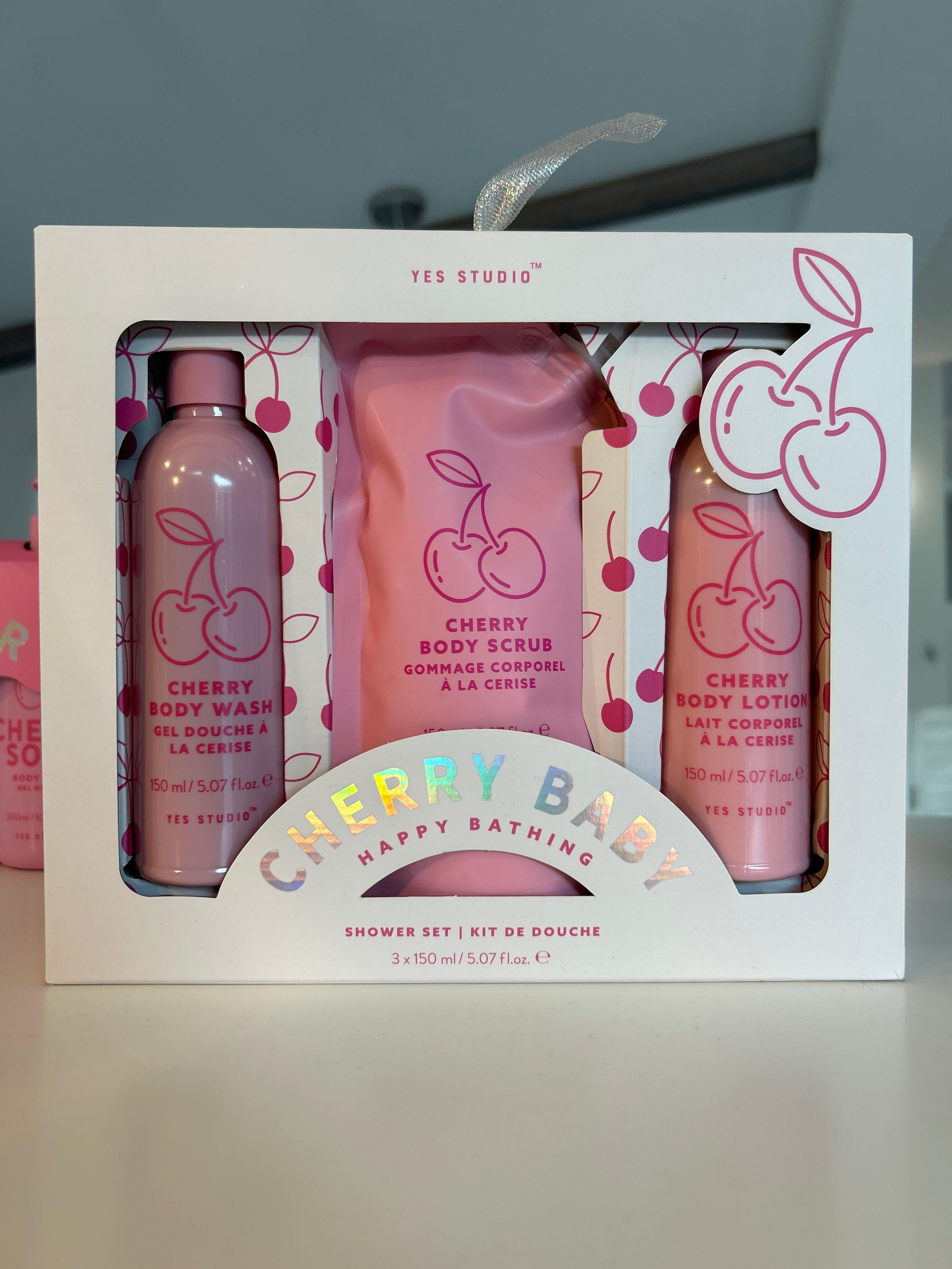 Shower Set including 150ml Body Wash, Lotion & Scrub, Cherry Baby Happy Bathing - By Upper Canada