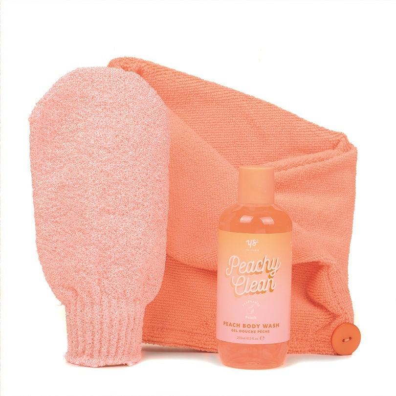 Peachy Multi Gift Set with Shower gel 300ml, exfoliating washcloth, hair turban - By Upper Canada