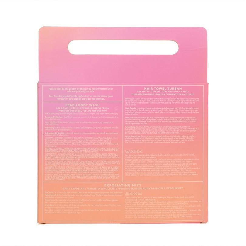 Peachy Multi Gift Set with Shower gel 300ml, exfoliating washcloth, hair turban - By Upper Canada